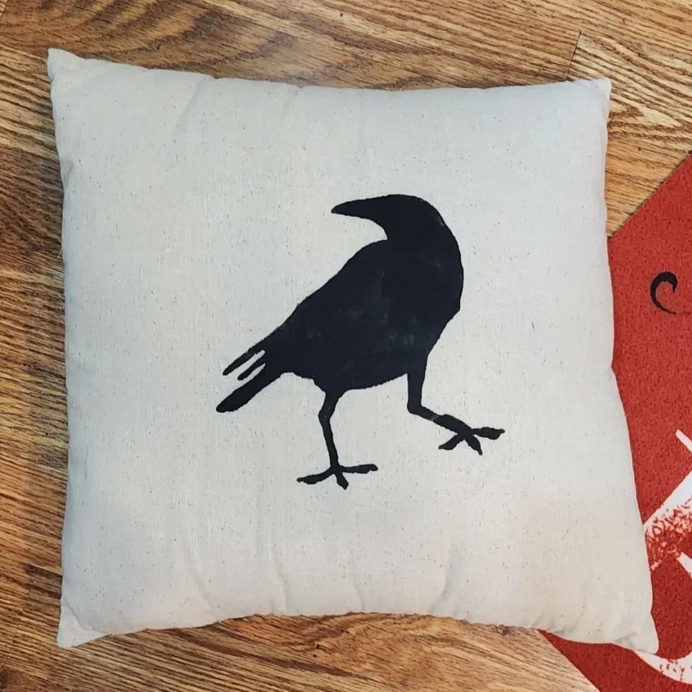 Come In For Bite Halloween Rug and Black Crow Throw Pillow